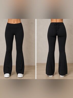 Black Bootcut Pants with Back Ruched Tie Detail Size M
